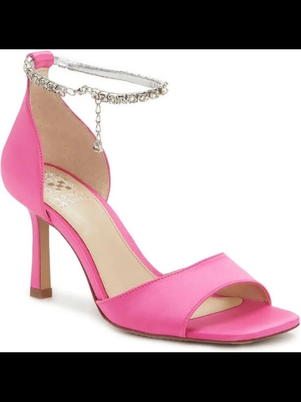 Vince Camuto Hot Pink Satin Crystal-Ankle High Heel Sandals